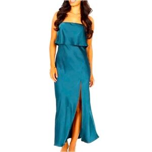 Petal & Pup Vienna Strapless Midi Dress Silky Satin Feel Size Medium NWT Teal
